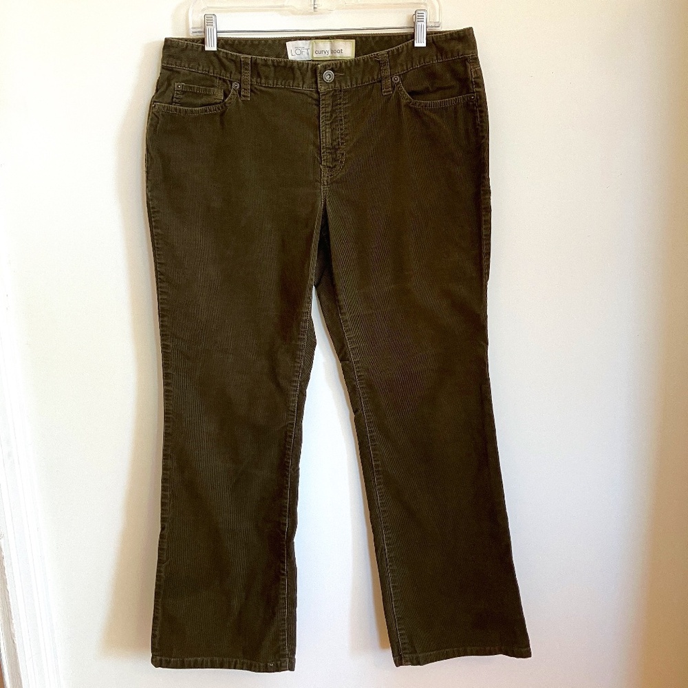LOFT Dark Green Flare Corduroy Pants